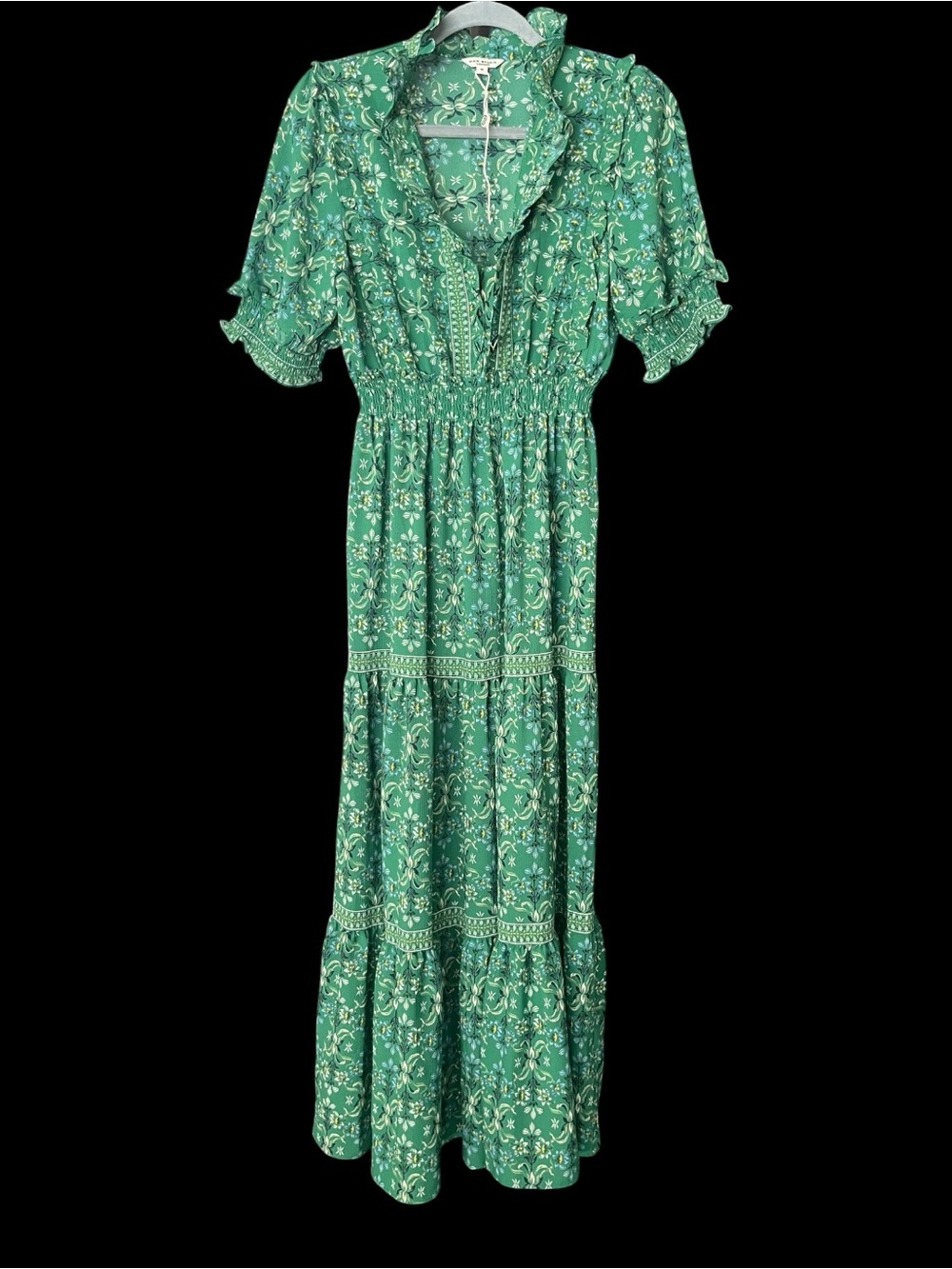 NWOT Max Studio London Green Floral Ruffle Tiered Maxi Dress M Boho Prairie - Picture 2 of 11